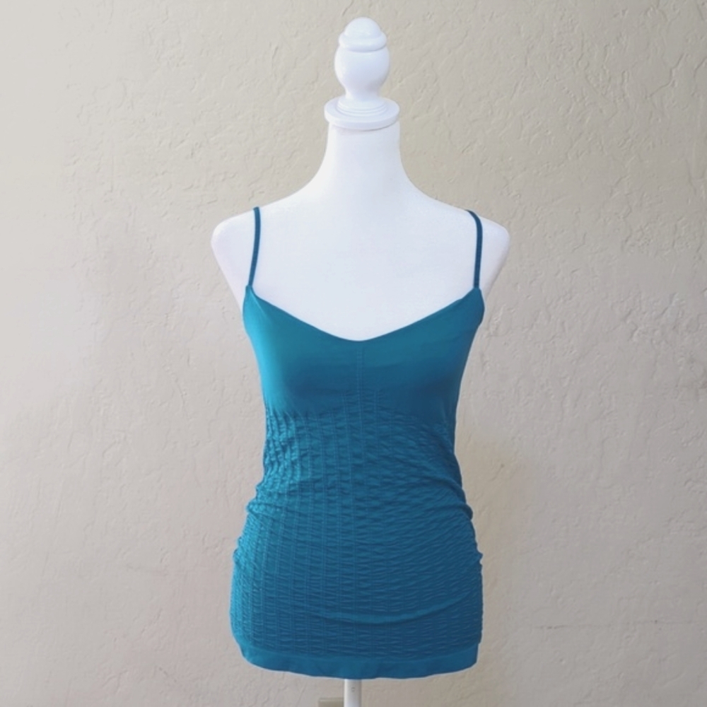 NEW NUX Active Teal Seamless Ruched Cami with Shelf Bra Size Small